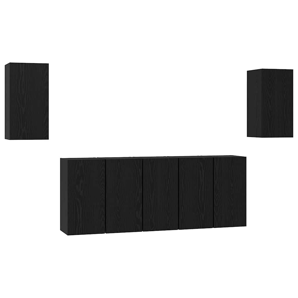 TV Cabinet Set 7 pcs Black Oak Engineered Wood