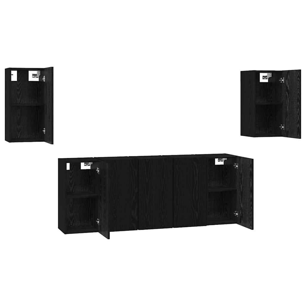 TV Cabinet Set 7 pcs Black Oak Engineered Wood
