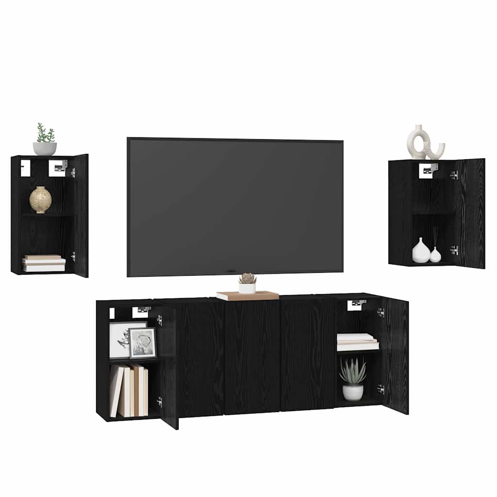 TV Cabinet Set 7 pcs Black Oak Engineered Wood