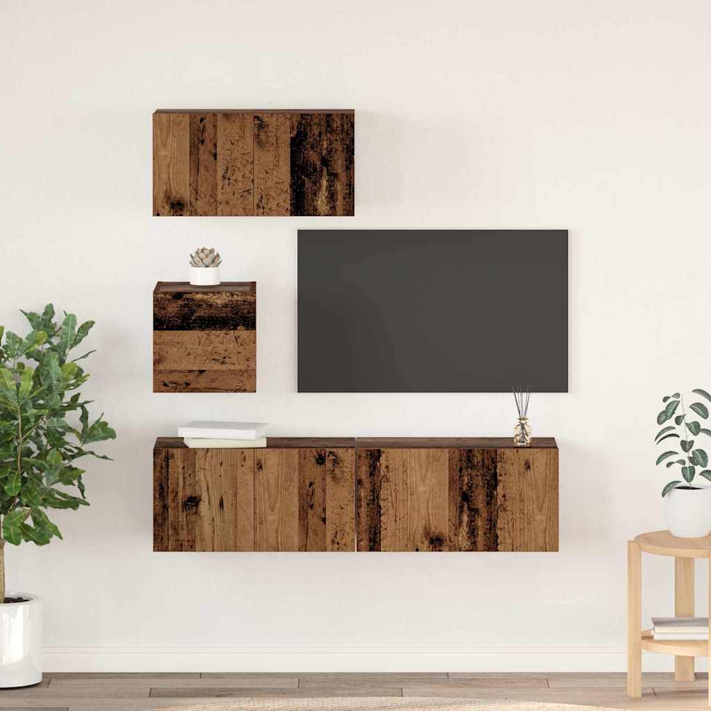 TV Cabinet Set Wall-mounted 4 pcs Old Wood Engineered Wood