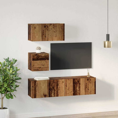 TV Cabinet Set Wall-mounted 4 pcs Old Wood Engineered Wood