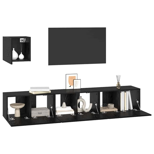 TV Cabinet Set Wall-mounted 4 pcs Black Oak Engineered Wood
