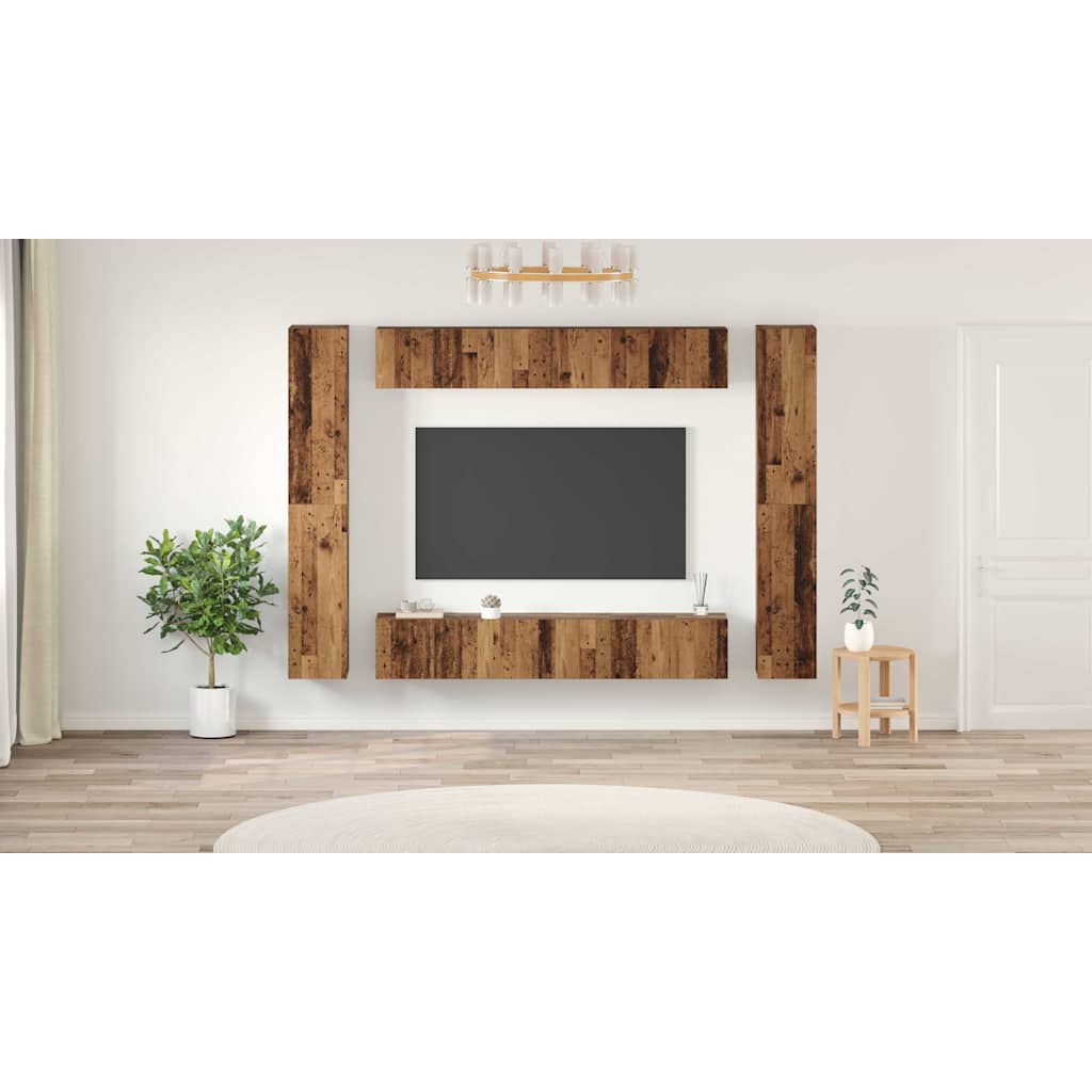 TV Cabinet Set Wall-mounted 10 pcs Old Wood Engineered Wood