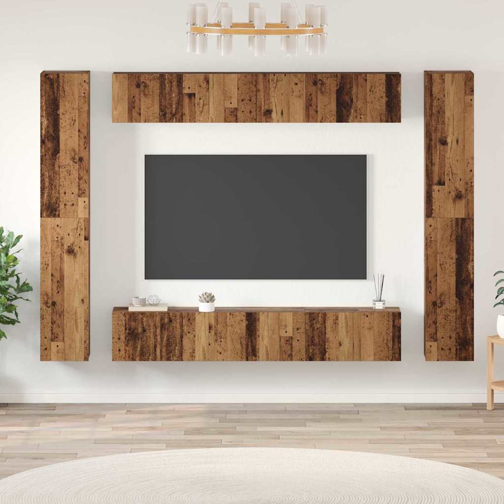 TV Cabinet Set Wall-mounted 10 pcs Old Wood Engineered Wood
