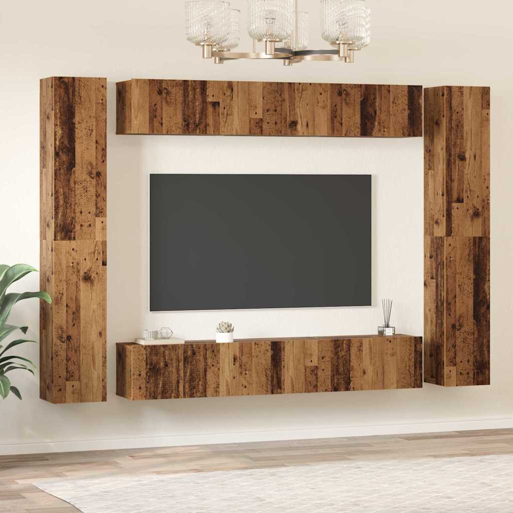 TV Cabinet Set Wall-mounted 10 pcs Old Wood Engineered Wood