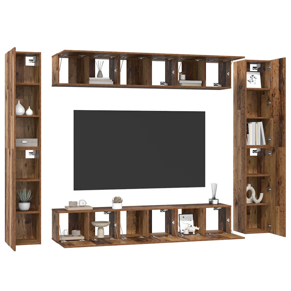 TV Cabinet Set Wall-mounted 10 pcs Old Wood Engineered Wood