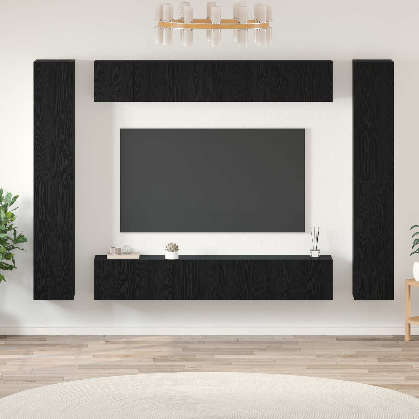 TV Cabinet Set Wall-mounted 10 pcs Black Oak Engineered Wood