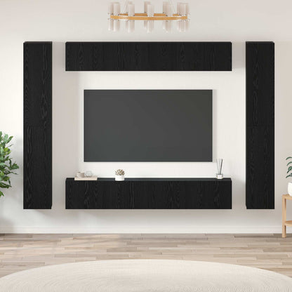 TV Cabinet Set Wall-mounted 10 pcs Black Oak Engineered Wood