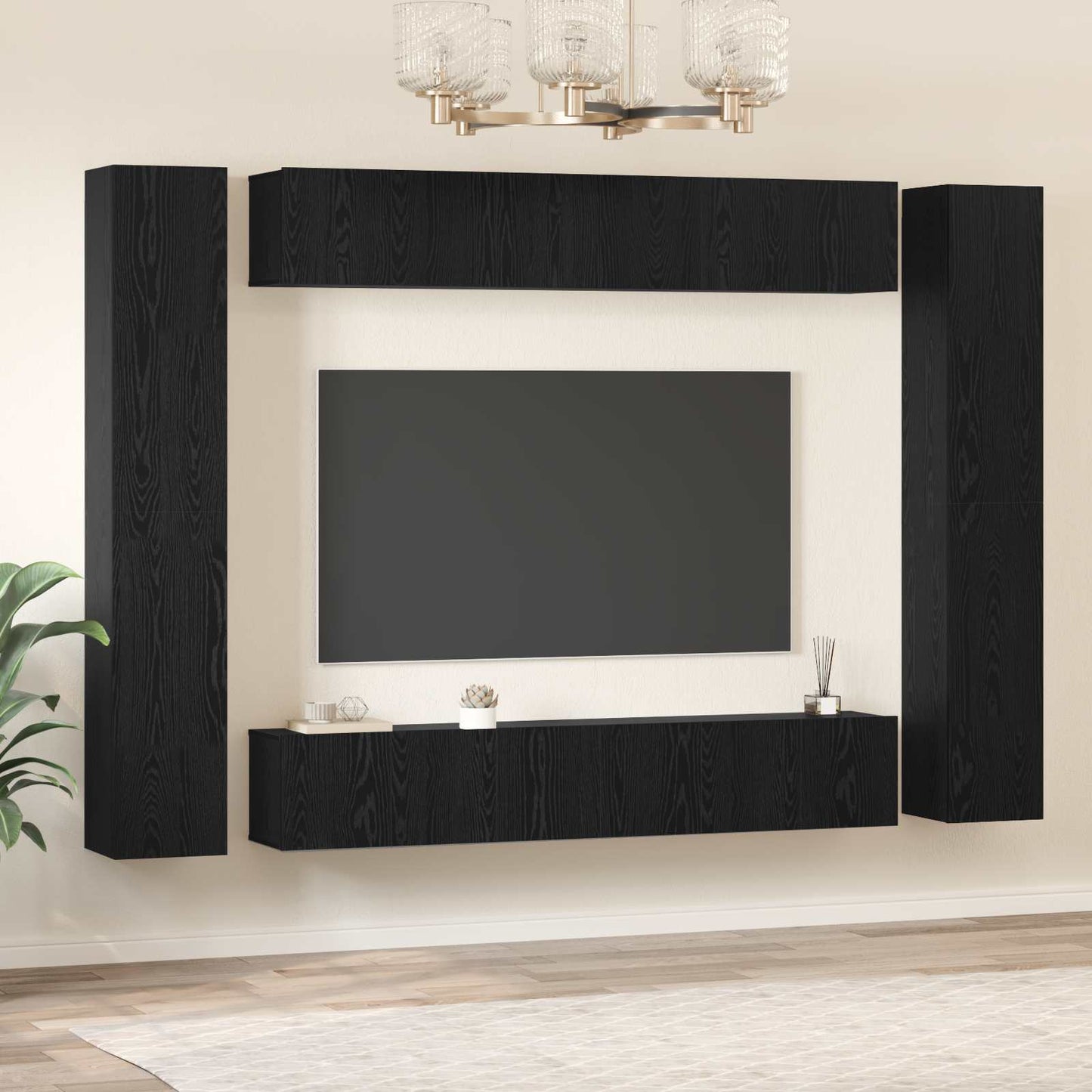 TV Cabinet Set Wall-mounted 10 pcs Black Oak Engineered Wood