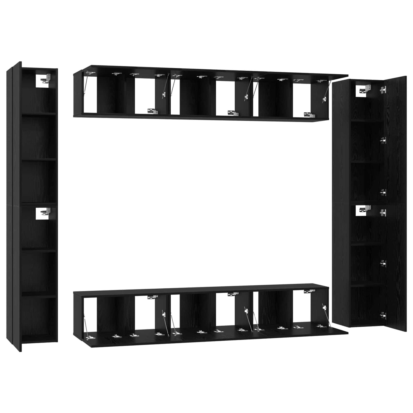 TV Cabinet Set Wall-mounted 10 pcs Black Oak Engineered Wood