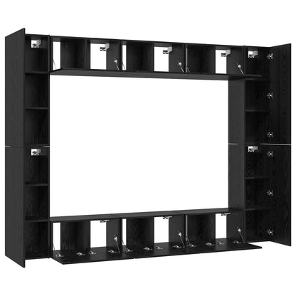 TV Cabinet Set Wall-mounted 10 pcs Black Oak Engineered Wood