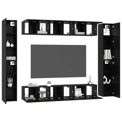TV Cabinet Set Wall-mounted 10 pcs Black Oak Engineered Wood