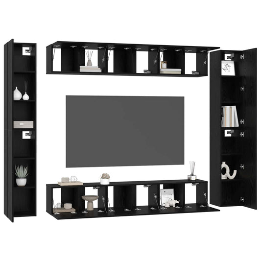 TV Cabinet Set Wall-mounted 10 pcs Black Oak Engineered Wood