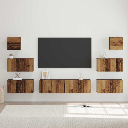 TV Cabinet Set Wall-mounted 8 pcs Old Wood Engineered Wood