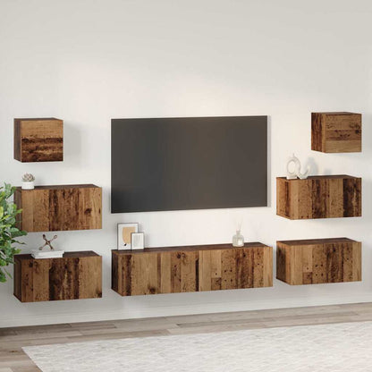TV Cabinet Set Wall-mounted 8 pcs Old Wood Engineered Wood