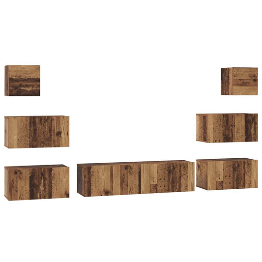 TV Cabinet Set Wall-mounted 8 pcs Old Wood Engineered Wood