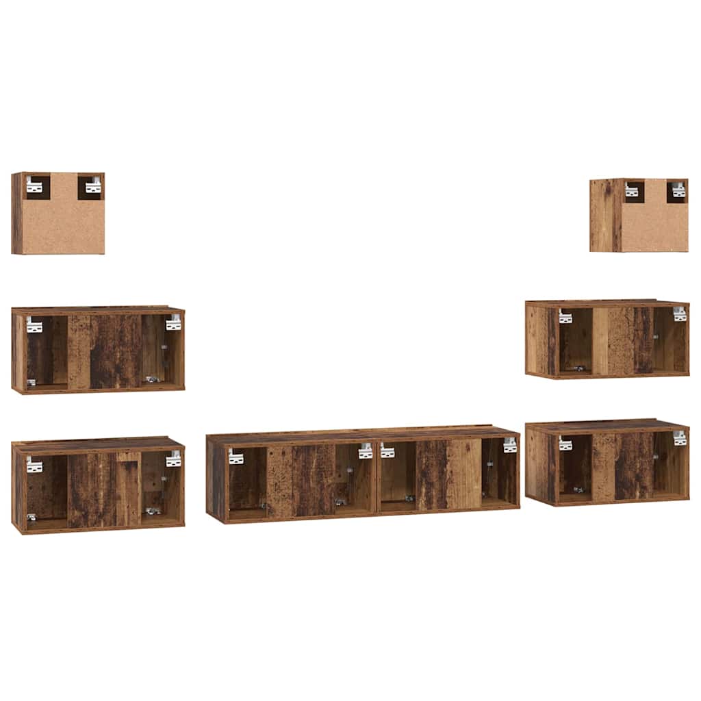 TV Cabinet Set Wall-mounted 8 pcs Old Wood Engineered Wood