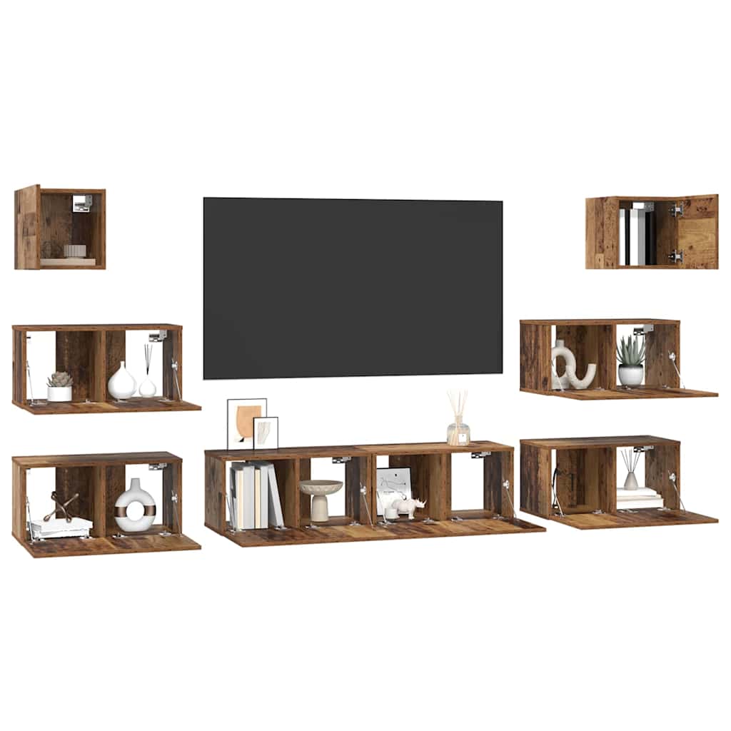 TV Cabinet Set Wall-mounted 8 pcs Old Wood Engineered Wood