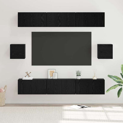 TV Cabinet Set Wall-mounted 8 pcs Black Oak Engineered Wood
