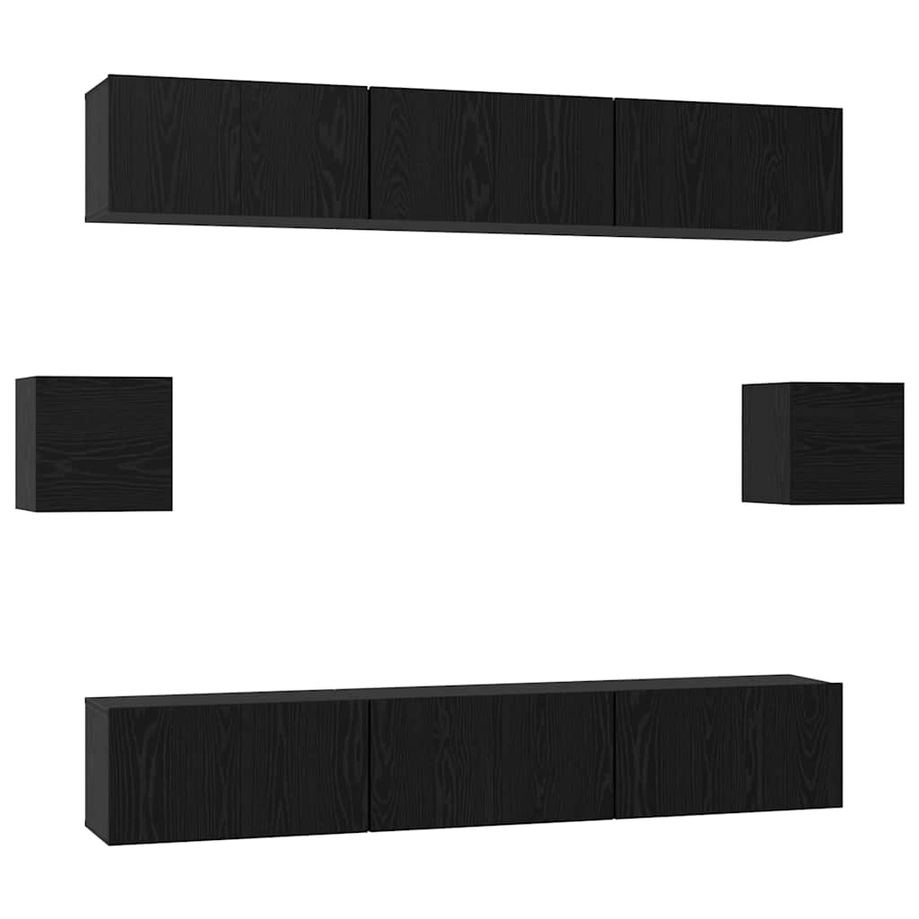 TV Cabinet Set Wall-mounted 8 pcs Black Oak Engineered Wood