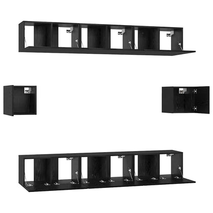TV Cabinet Set Wall-mounted 8 pcs Black Oak Engineered Wood