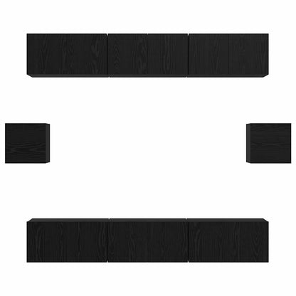 TV Cabinet Set Wall-mounted 8 pcs Black Oak Engineered Wood