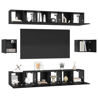 TV Cabinet Set Wall-mounted 8 pcs Black Oak Engineered Wood