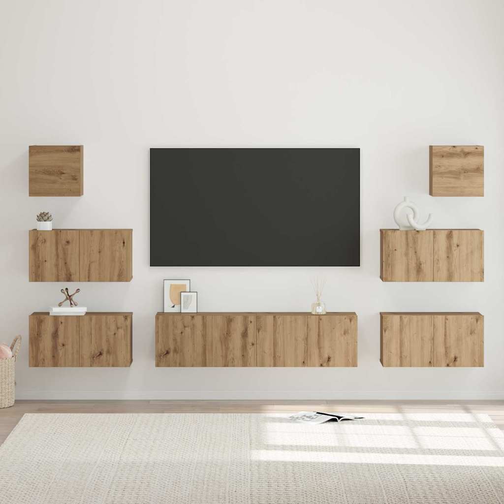 TV Cabinet Set Wall-mounted 8 pcs Artisan Oak Engineered Wood