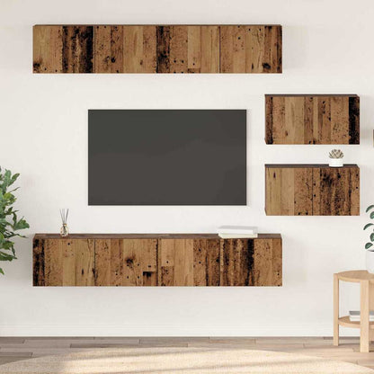 TV Cabinet Set Wall-mounted 6 pcs Old Wood Engineered Wood
