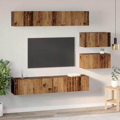 TV Cabinet Set Wall-mounted 6 pcs Old Wood Engineered Wood