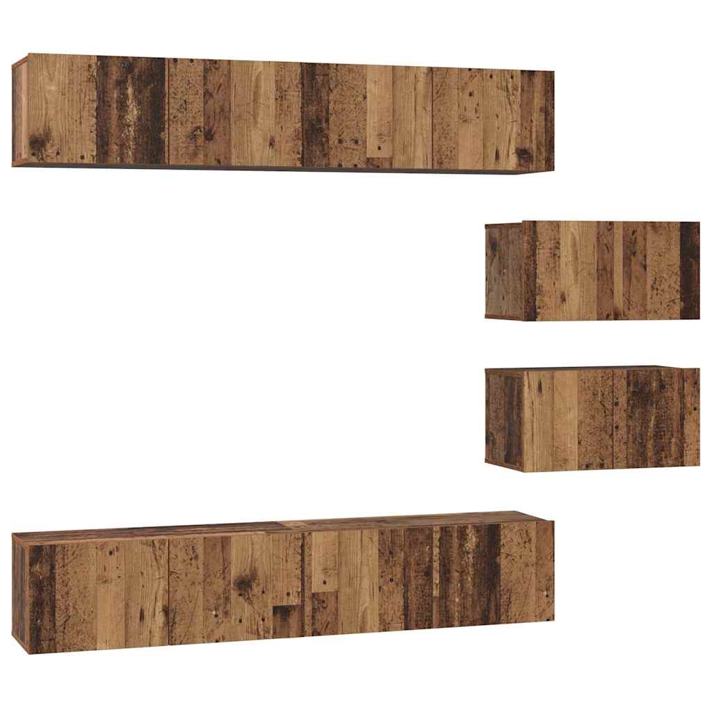 TV Cabinet Set Wall-mounted 6 pcs Old Wood Engineered Wood