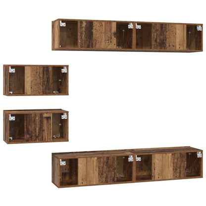 TV Cabinet Set Wall-mounted 6 pcs Old Wood Engineered Wood