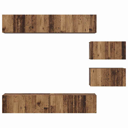 TV Cabinet Set Wall-mounted 6 pcs Old Wood Engineered Wood