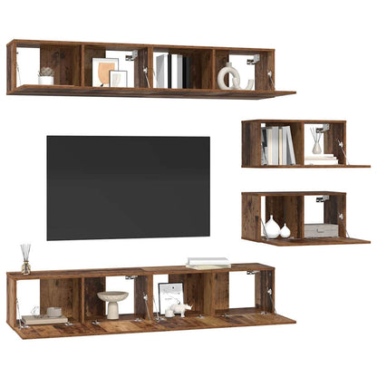 TV Cabinet Set Wall-mounted 6 pcs Old Wood Engineered Wood