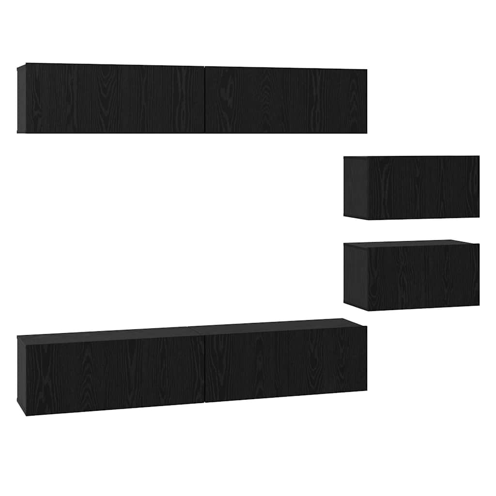 TV Cabinet Set Wall-mounted 6 pcs Black Oak Engineered Wood