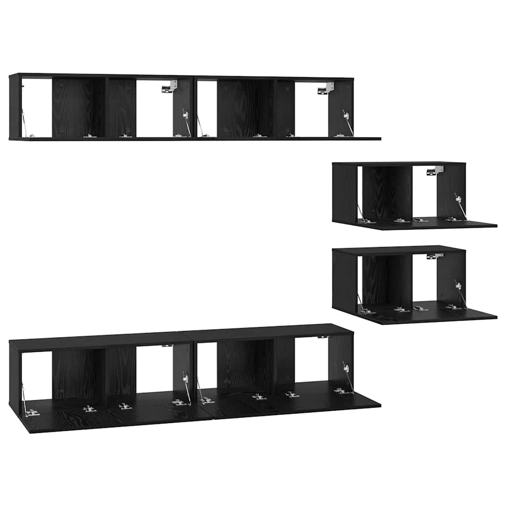 TV Cabinet Set Wall-mounted 6 pcs Black Oak Engineered Wood