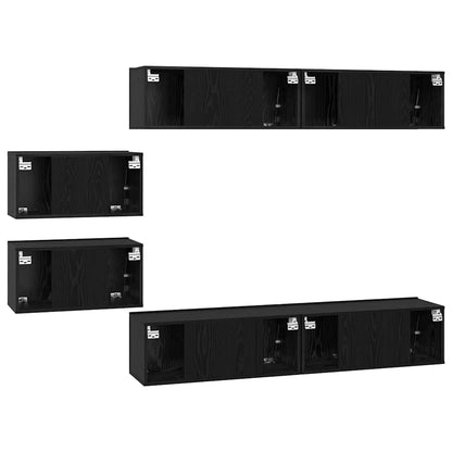 TV Cabinet Set Wall-mounted 6 pcs Black Oak Engineered Wood
