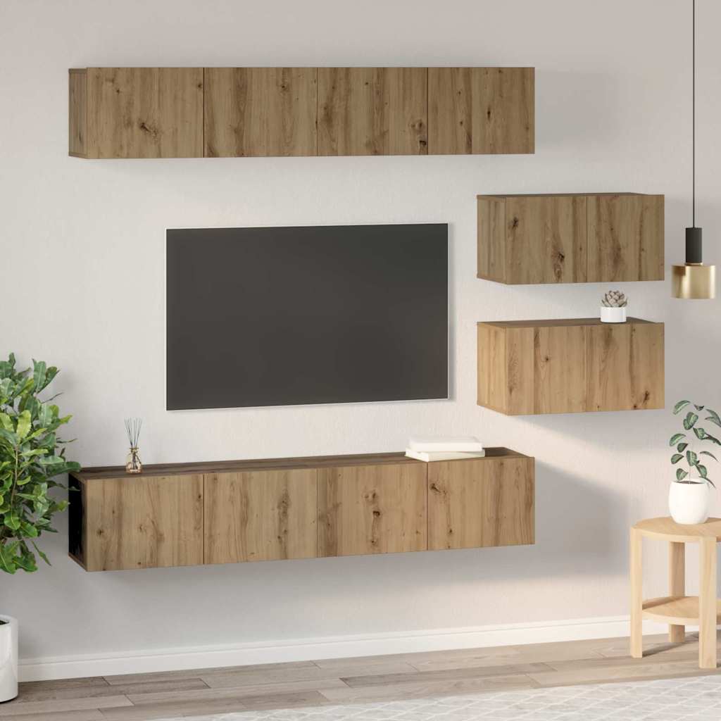 TV Cabinet Set Wall-mounted 6 pcs Artisan Oak Engineered Wood