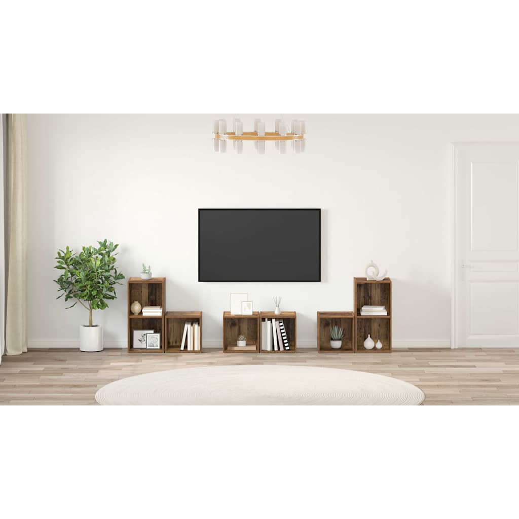 TV Cabinet Set Wall-mounted 6 pcs Old Wood Engineered Wood
