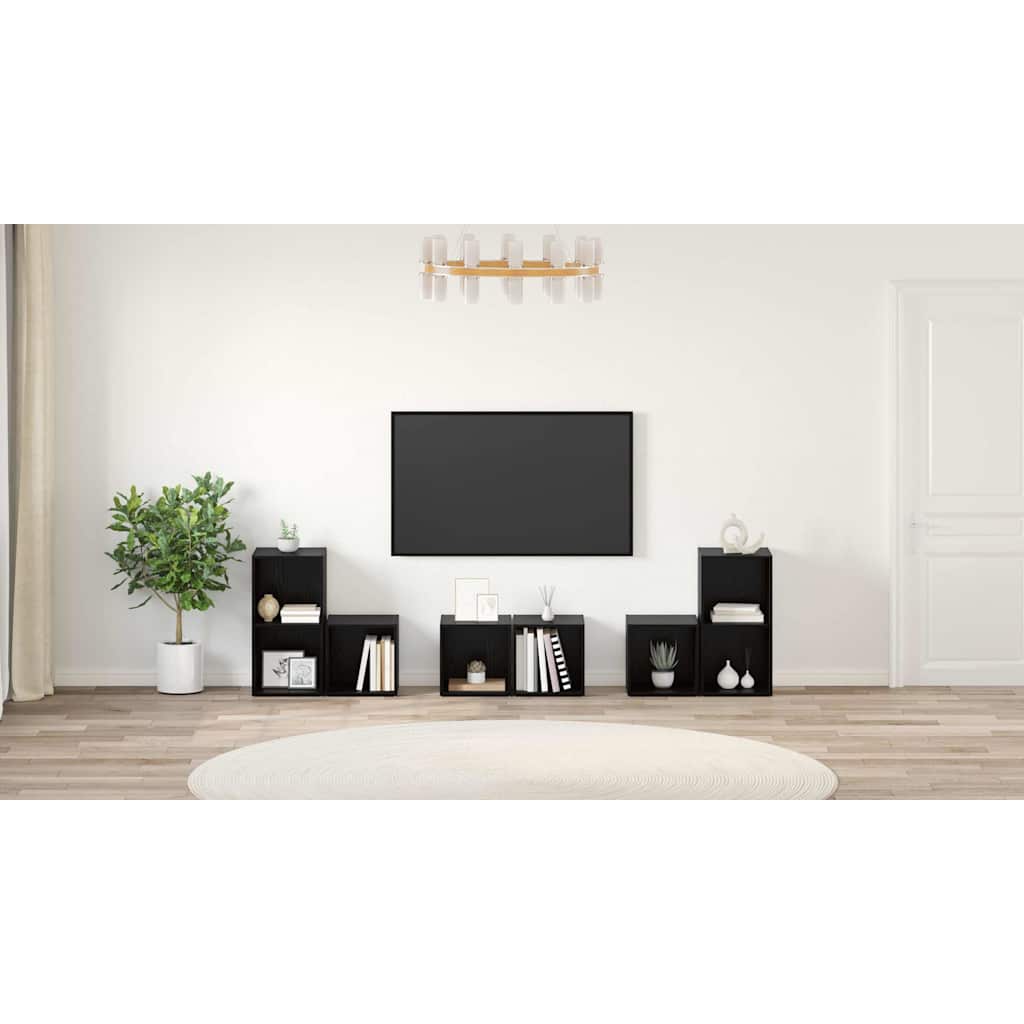 TV Cabinet Set Wall-mounted 6 pcs Black Oak Engineered Wood