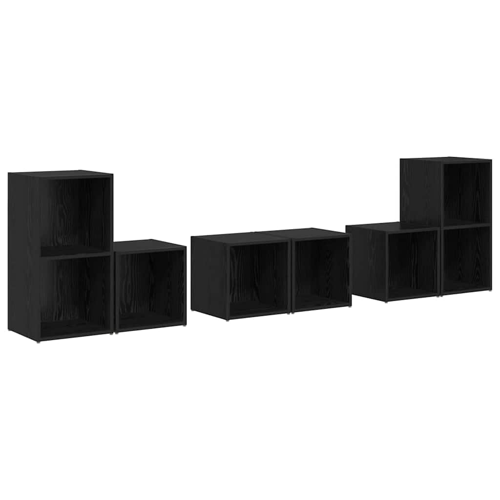 TV Cabinet Set 6 pcs Black Oak Engineered Wood
