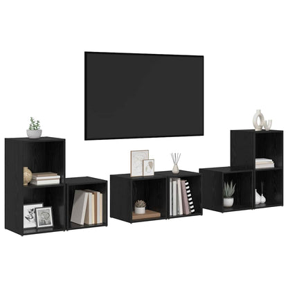 TV Cabinet Set 6 pcs Black Oak Engineered Wood