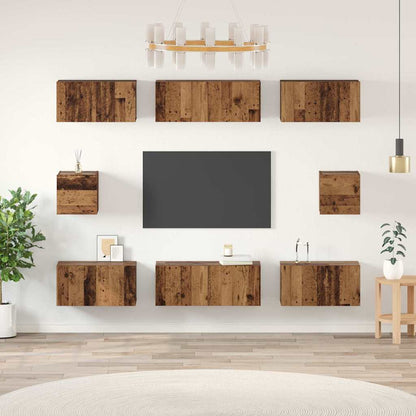 TV Cabinet Set Wall-mounted 8 pcs Old Wood Engineered Wood