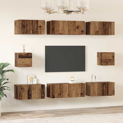 TV Cabinet Set Wall-mounted 8 pcs Old Wood Engineered Wood