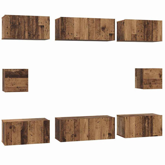 TV Cabinet Set Wall-mounted 8 pcs Old Wood Engineered Wood