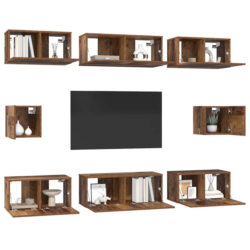 TV Cabinet Set Wall-mounted 8 pcs Old Wood Engineered Wood