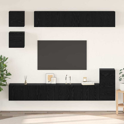 TV Cabinet Set Wall-mounted 8 pcs Black Oak Engineered Wood