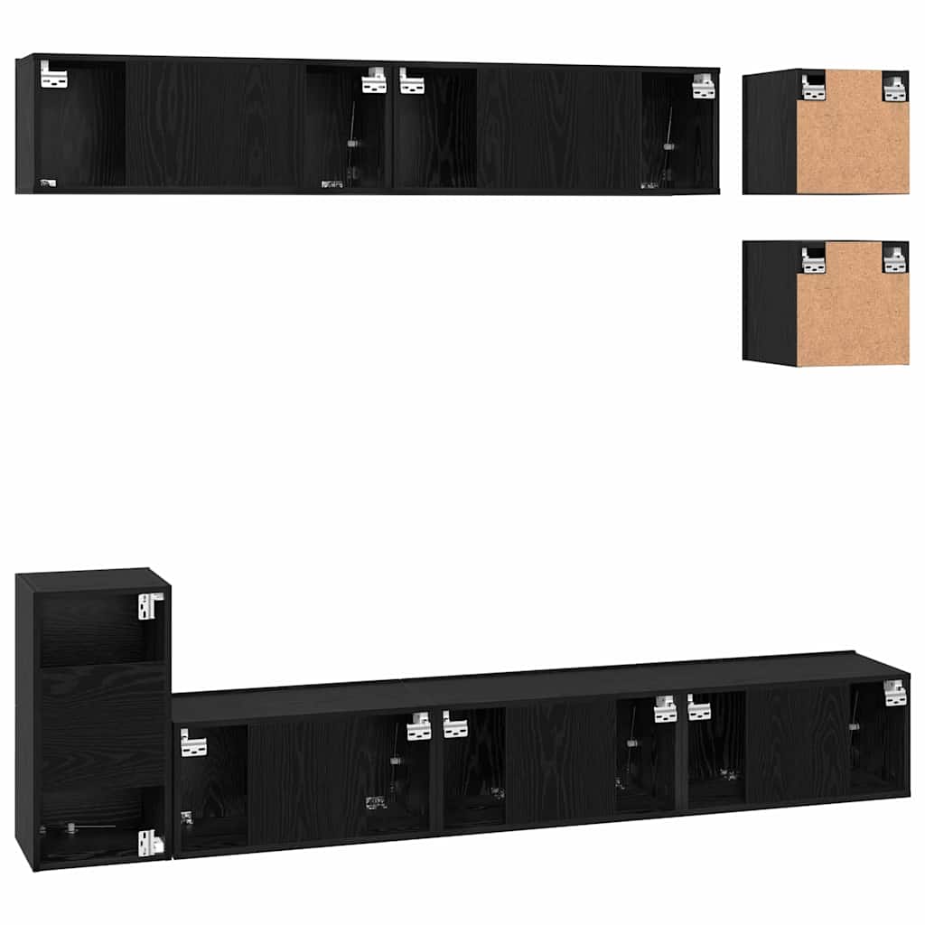 TV Cabinet Set Wall-mounted 8 pcs Black Oak Engineered Wood