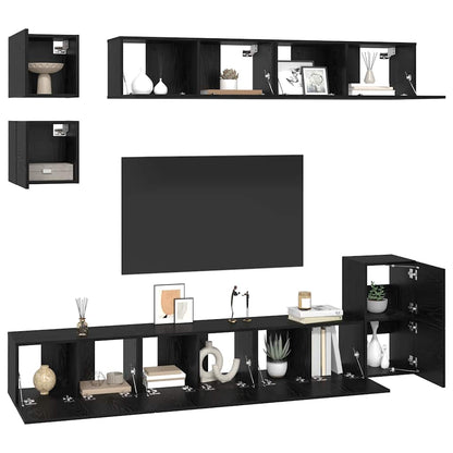 TV Cabinet Set Wall-mounted 8 pcs Black Oak Engineered Wood