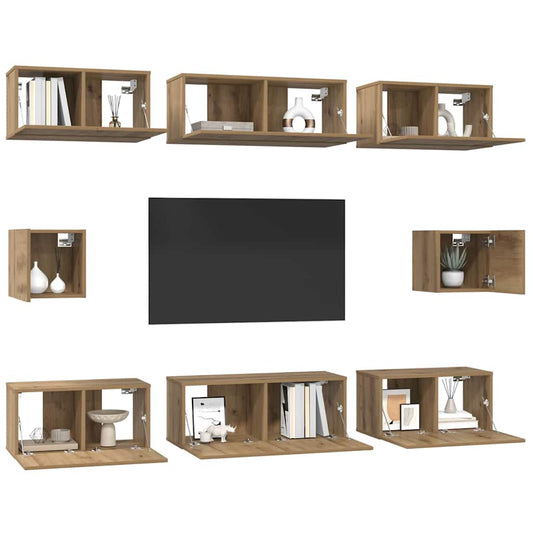 TV Cabinet Set Wall-mounted 8 pcs Artisan Oak Engineered Wood